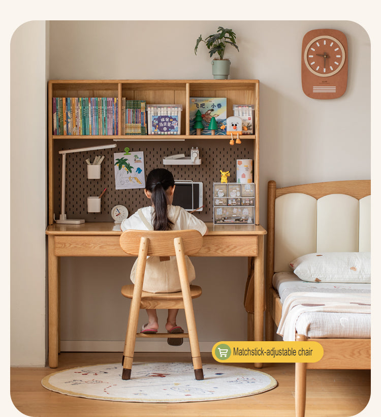 Oak, Beech Solid Wood Children's Ctudy Desk Bookshelf Integrated