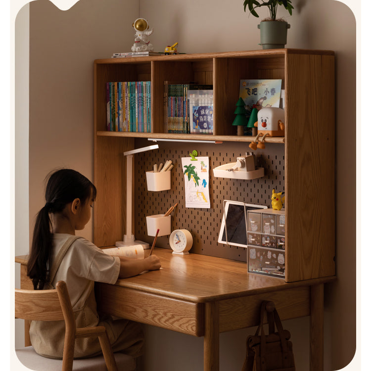 Oak, Beech Solid Wood Children's Ctudy Desk Bookshelf Integrated
