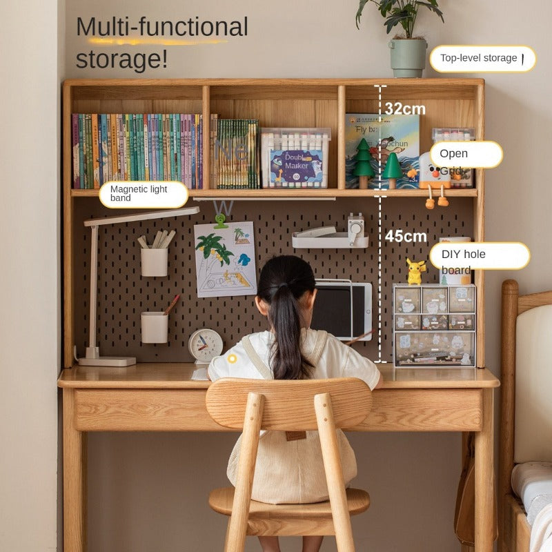 Oak, Beech Solid Wood Children's Ctudy Desk Bookshelf Integrated