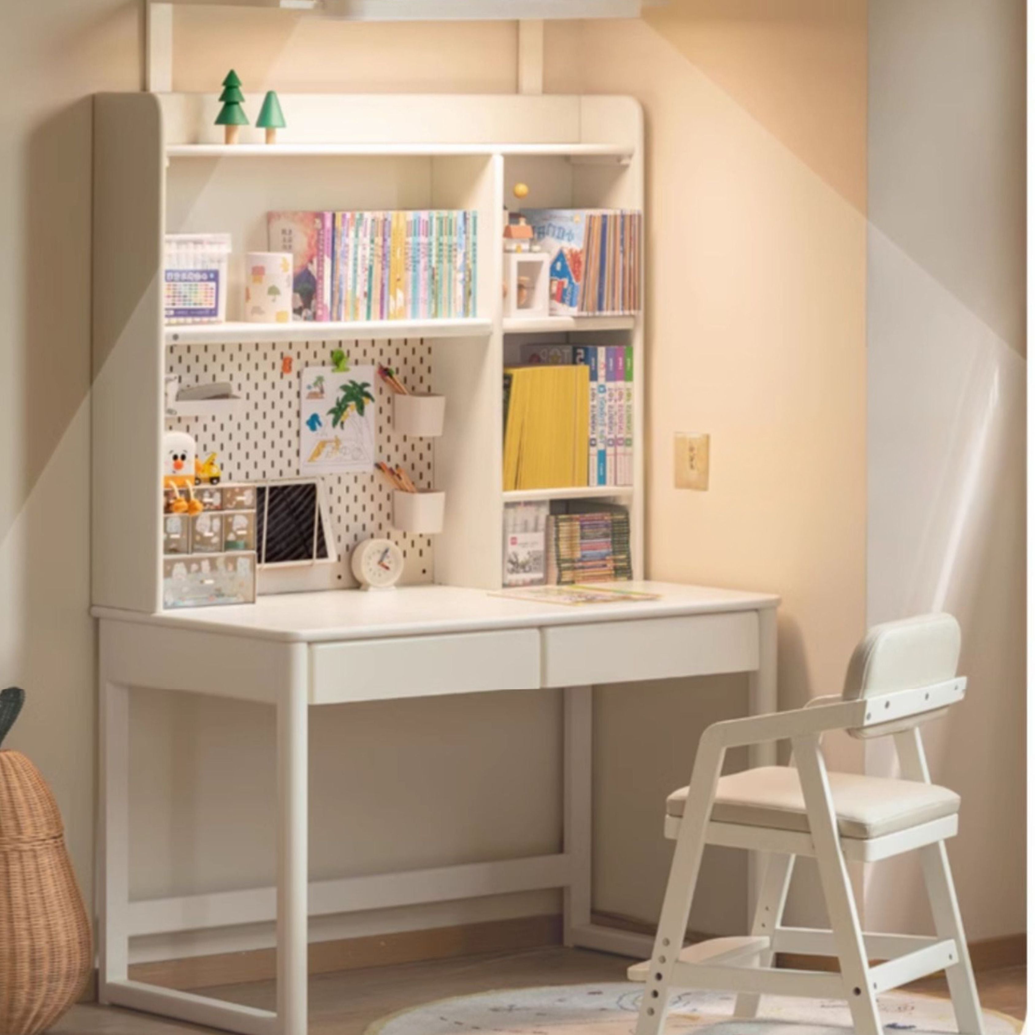 Poplar Solid Wood Cream Style Bookshelf Integrated Table