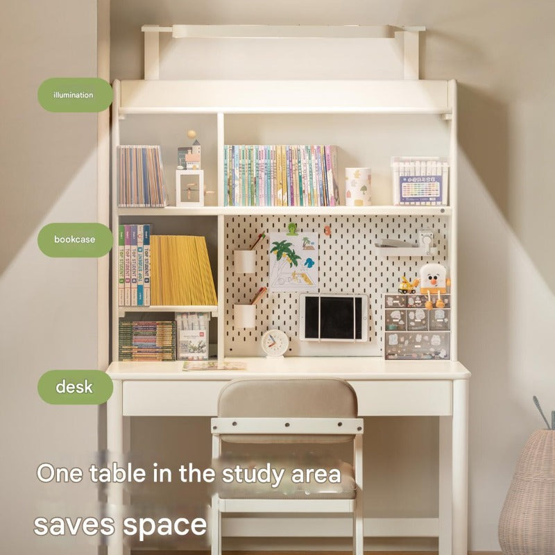 Poplar Solid Wood Cream Style Bookshelf Integrated Table