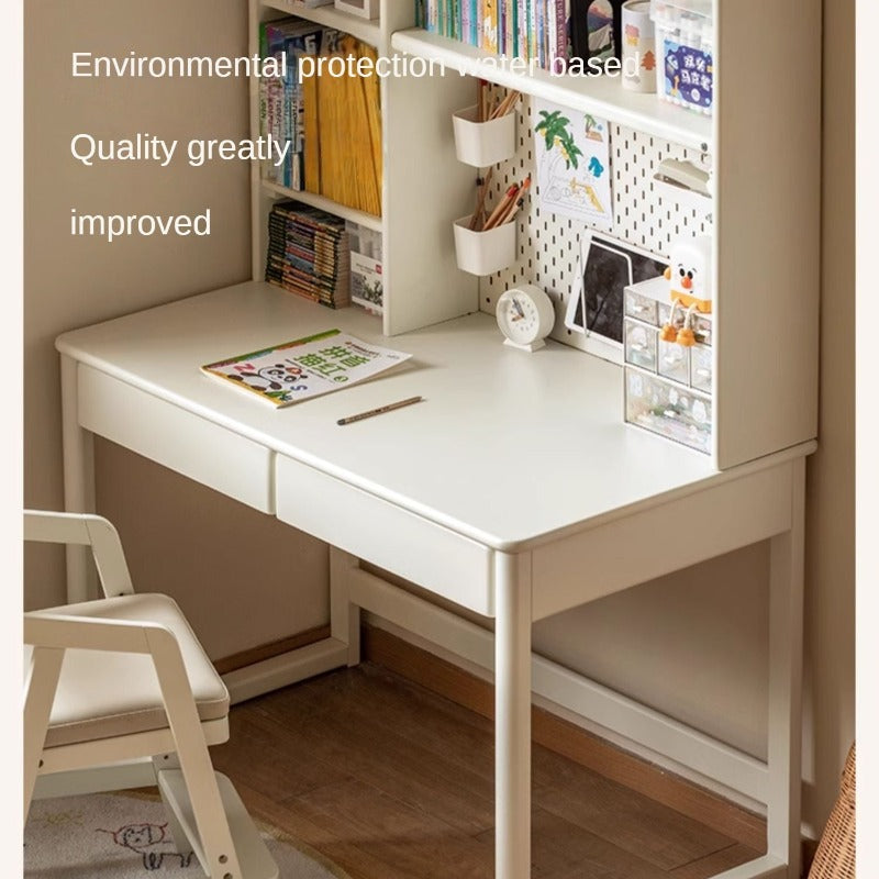 Poplar Solid Wood Cream Style Bookshelf Integrated Table