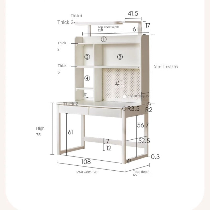 Poplar Solid Wood Cream Style Bookshelf Integrated Table