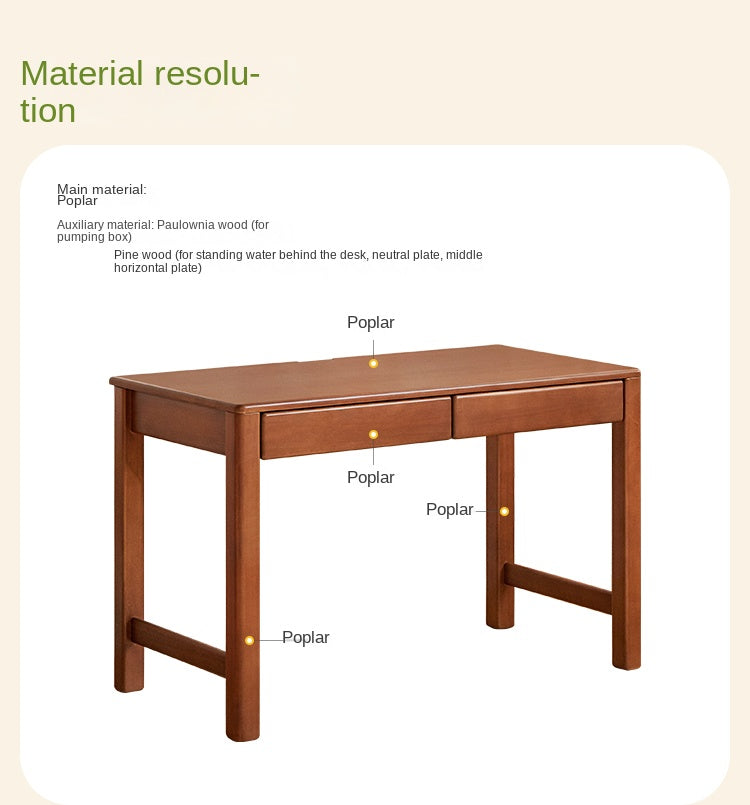 Poplar Solid Wood Children's Study Table Bookshelf Integrated.