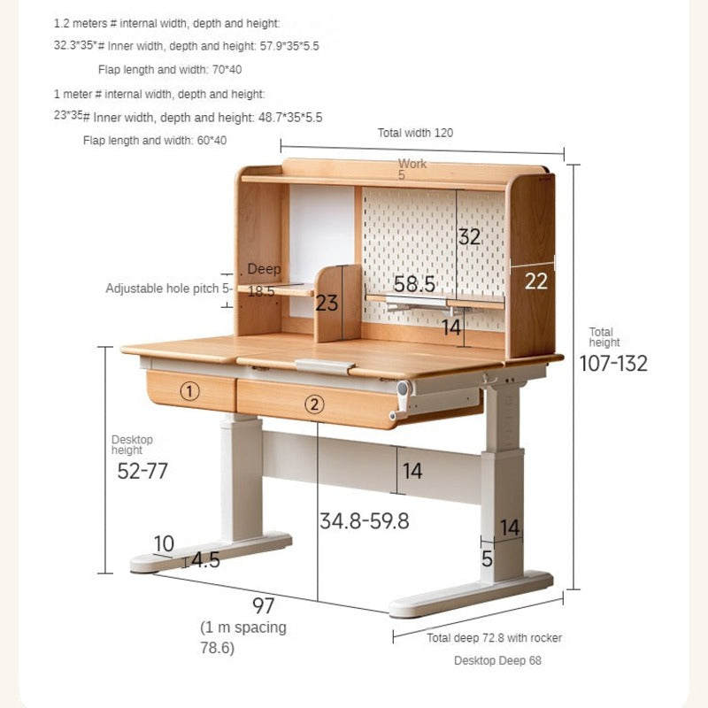 Beech Solid Wood Hand Crank Lift Children's Study Table