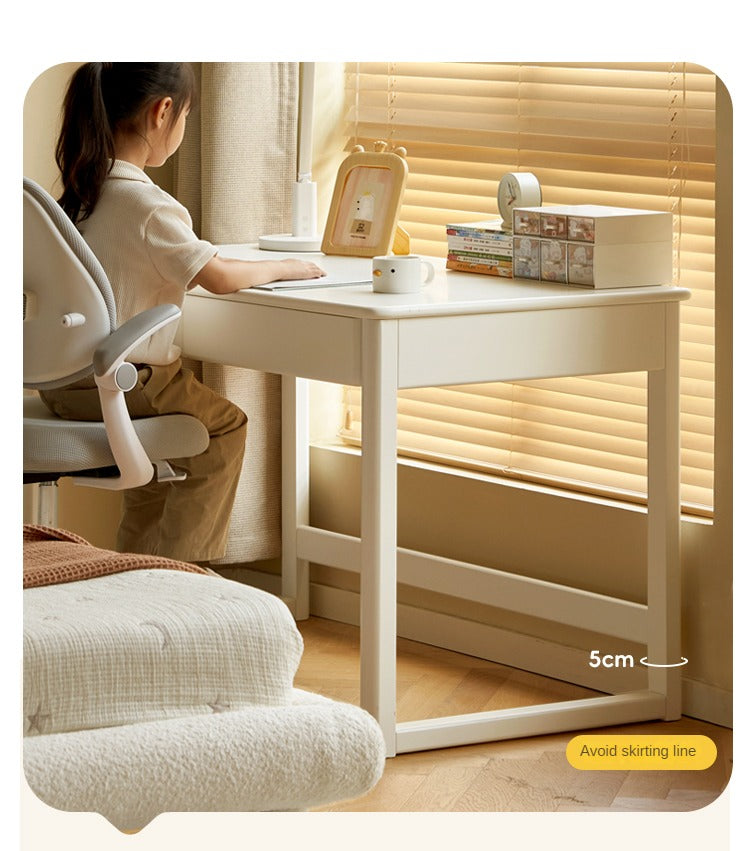 Poplar Solid Wood Study Table Writing Desk White Cream