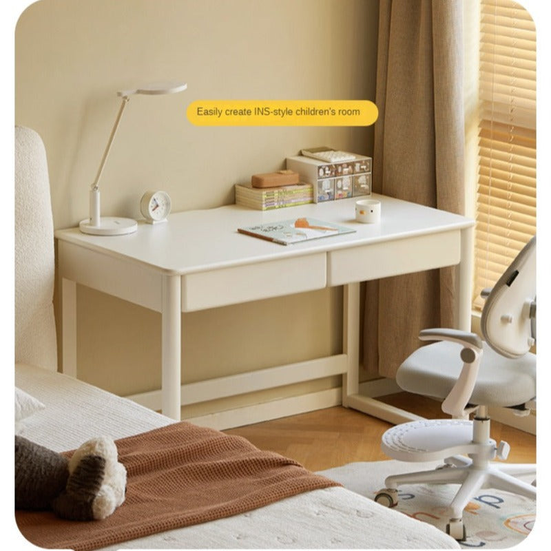 Poplar Solid Wood Study Table Writing Desk White Cream