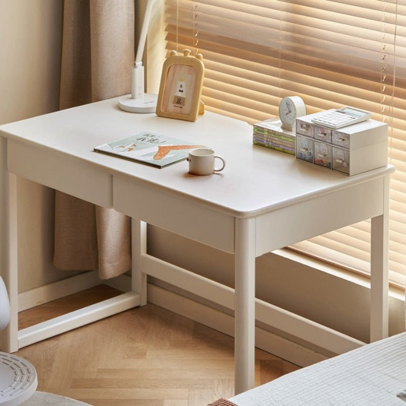Poplar Solid Wood Study Table Writing Desk White Cream