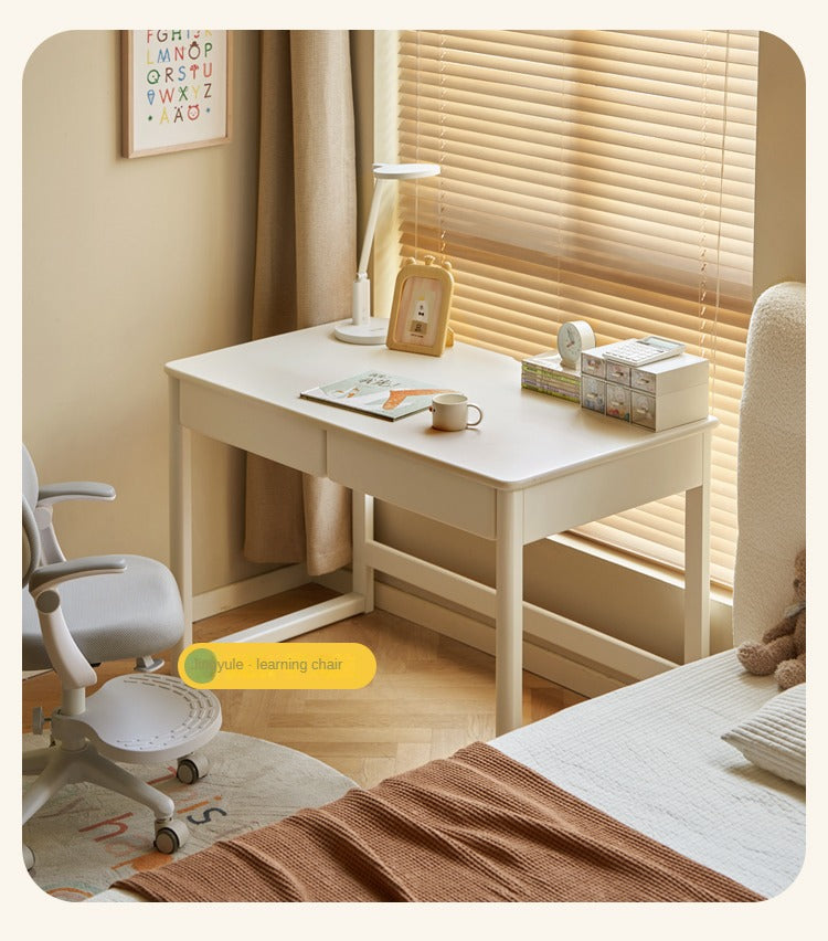 Poplar Solid Wood Study Table Writing Desk White Cream