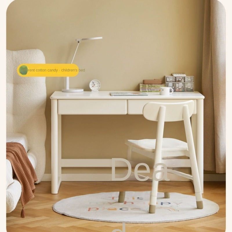 Poplar Solid Wood Study Table Writing Desk White Cream