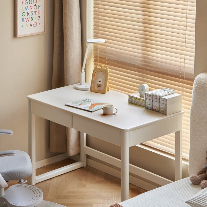 Poplar Solid Wood Study Table Writing Desk White Cream