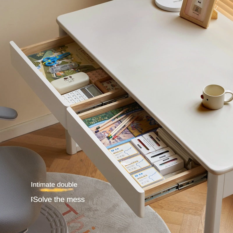 Poplar Solid Wood Study Table Writing Desk White Cream