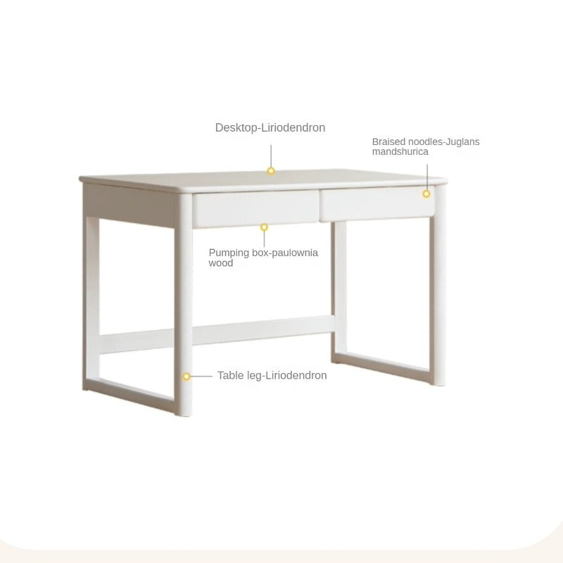 Poplar Solid Wood Study Table Writing Desk White Cream