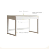 Poplar Solid Wood Study Table Writing Desk White Cream