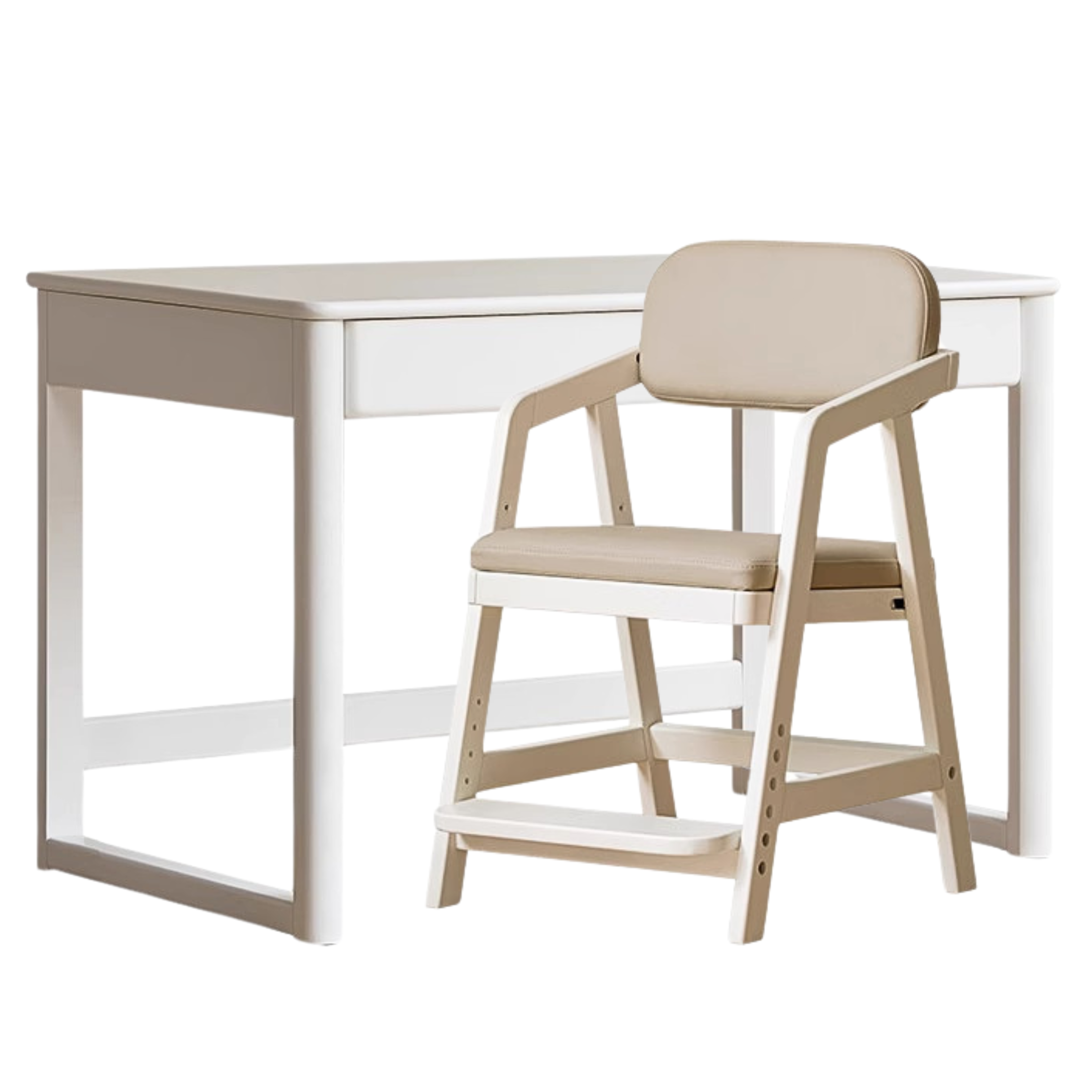 Poplar Solid Wood Study Table Writing Desk White Cream