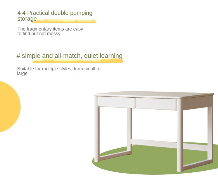 Poplar Solid Wood Study Table Writing Desk White Cream