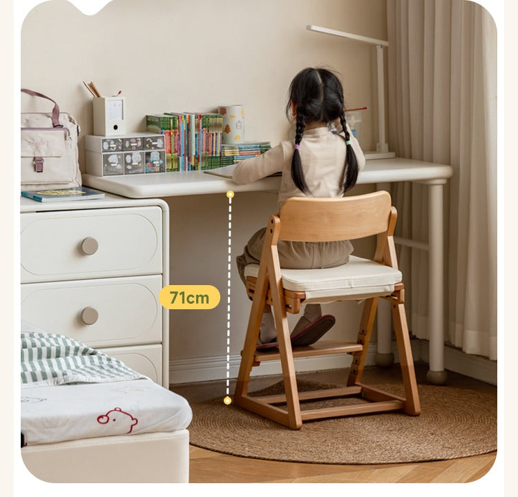 Poplar Solid Wood Cream Style Retractable Children's Double Desk