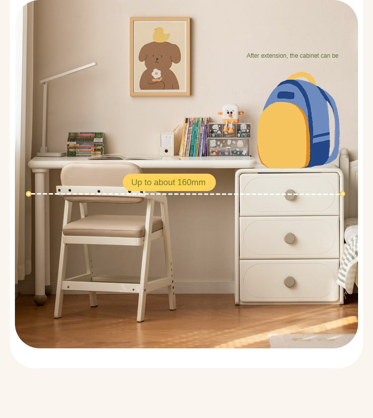 Poplar Solid Wood Cream Style Retractable Children's Double Desk