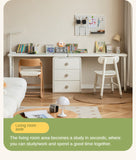 Poplar Solid Wood Cream Style Retractable Children's Double Desk
