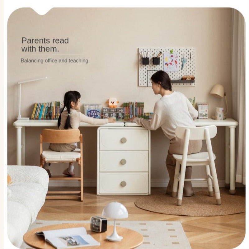 Poplar Solid Wood Cream Style Retractable Children's Double Desk