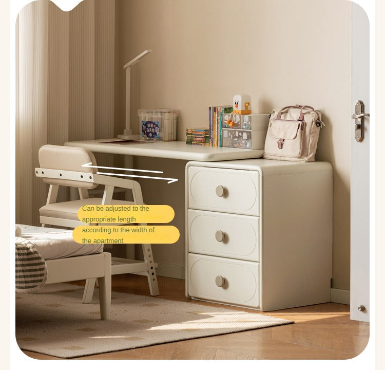 Poplar Solid Wood Cream Style Retractable Children's Double Desk
