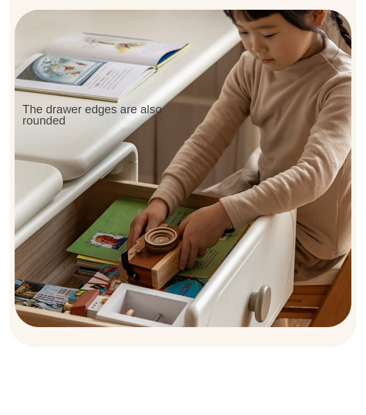 Poplar Solid Wood Cream Style Retractable Children's Double Desk