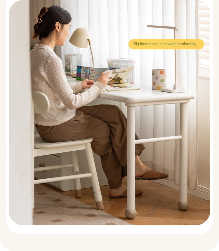 Poplar Solid Wood Cream Style Retractable Children's Double Desk