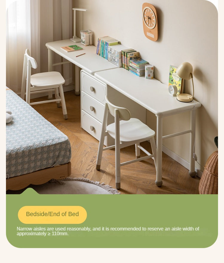 Poplar Solid Wood Cream Style Retractable Children's Double Desk