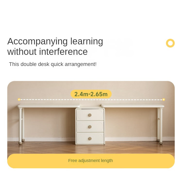 Poplar Solid Wood Cream Style Retractable Children's Double Desk