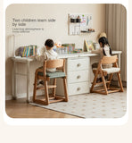 Poplar Solid Wood Cream Style Retractable Children's Double Desk
