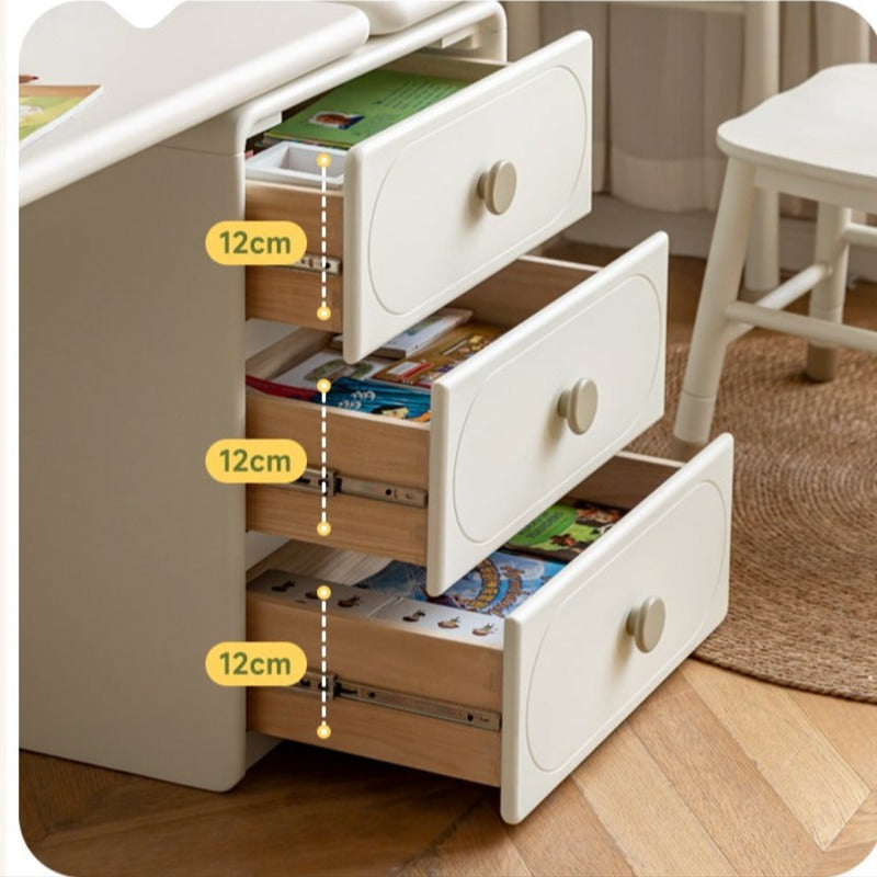 Poplar Solid Wood Cream Style Retractable Children's Double Desk