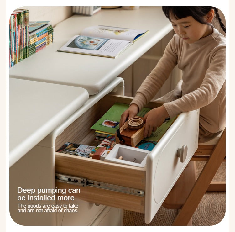 Poplar Solid Wood Cream Style Retractable Children's Double Desk