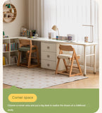 Poplar Solid Wood Cream Style Retractable Children's Double Desk