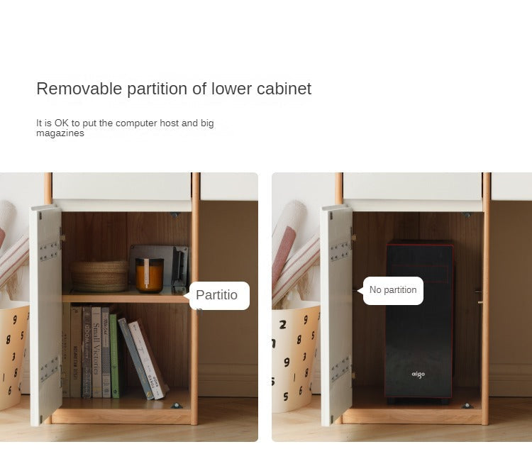 Beech Solid Wood Desk Bookshelf Combination