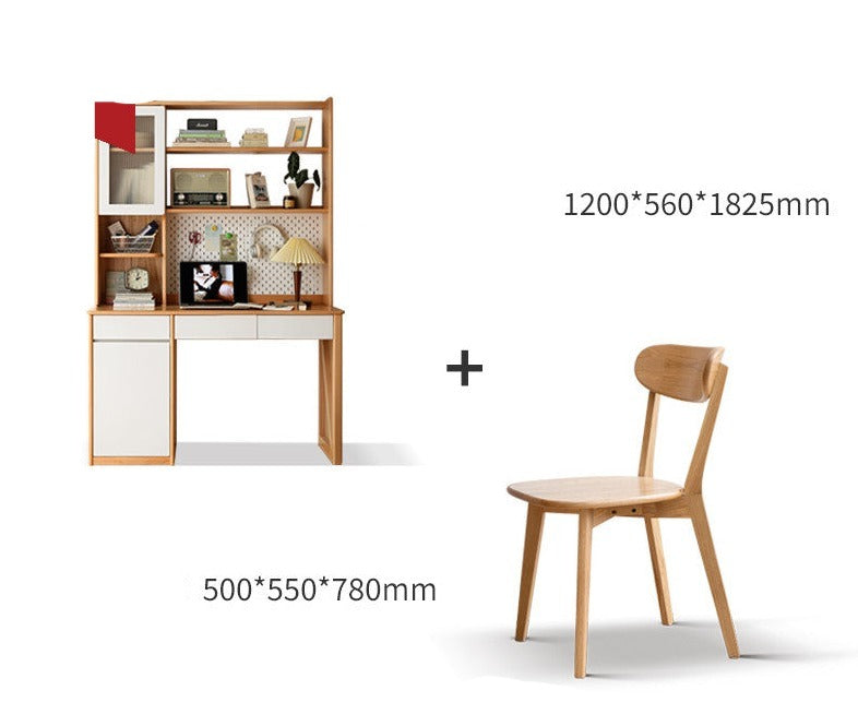 Beech Solid Wood Desk Bookshelf Combination