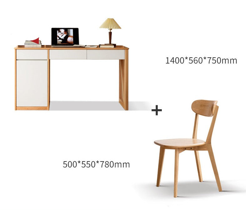 Beech Solid Wood Desk Bookshelf Combination