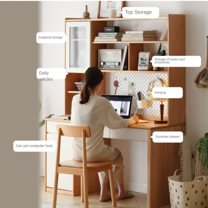 Beech Solid Wood Desk Bookshelf Combination