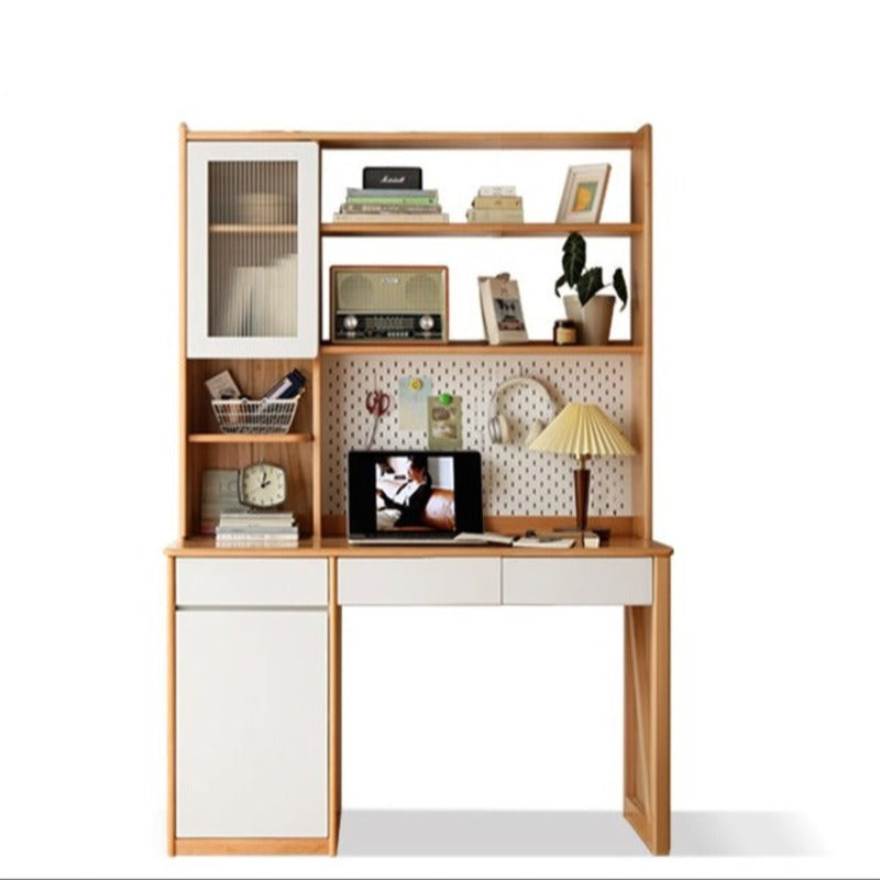 Beech Solid Wood Desk Bookshelf Combination