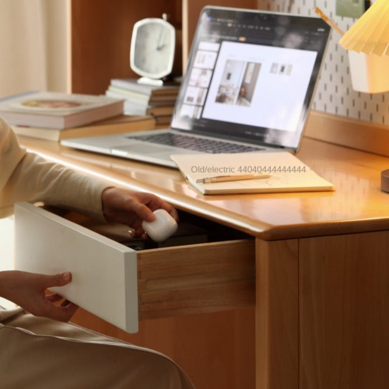 Beech Solid Wood Desk Bookshelf Combination