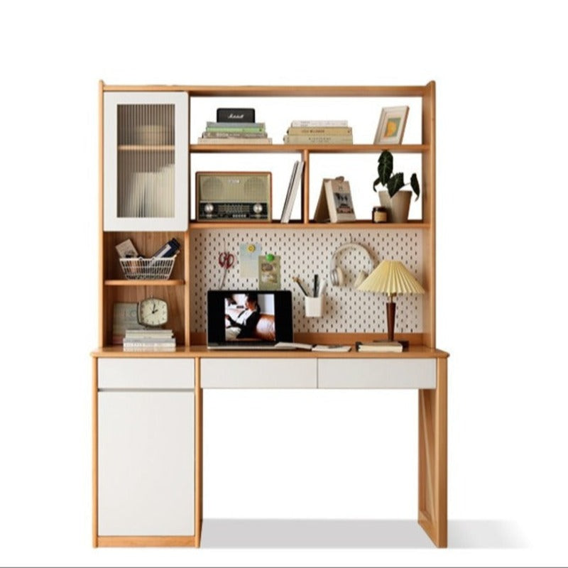 Beech Solid Wood Desk Bookshelf Combination