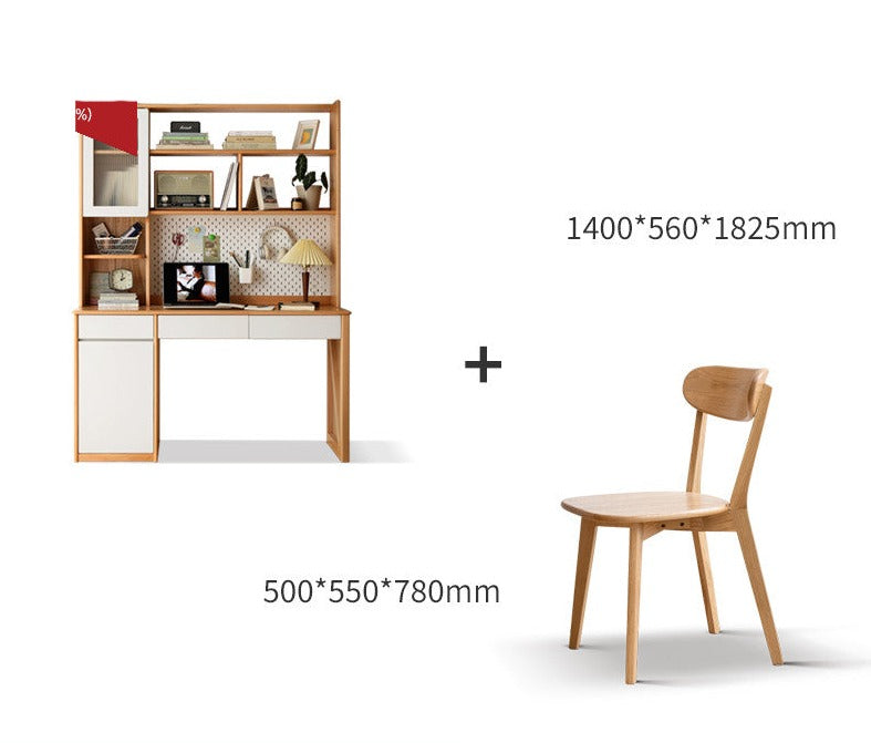Beech Solid Wood Desk Bookshelf Combination