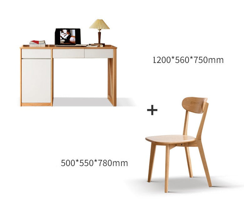 Beech Solid Wood Desk Bookshelf Combination