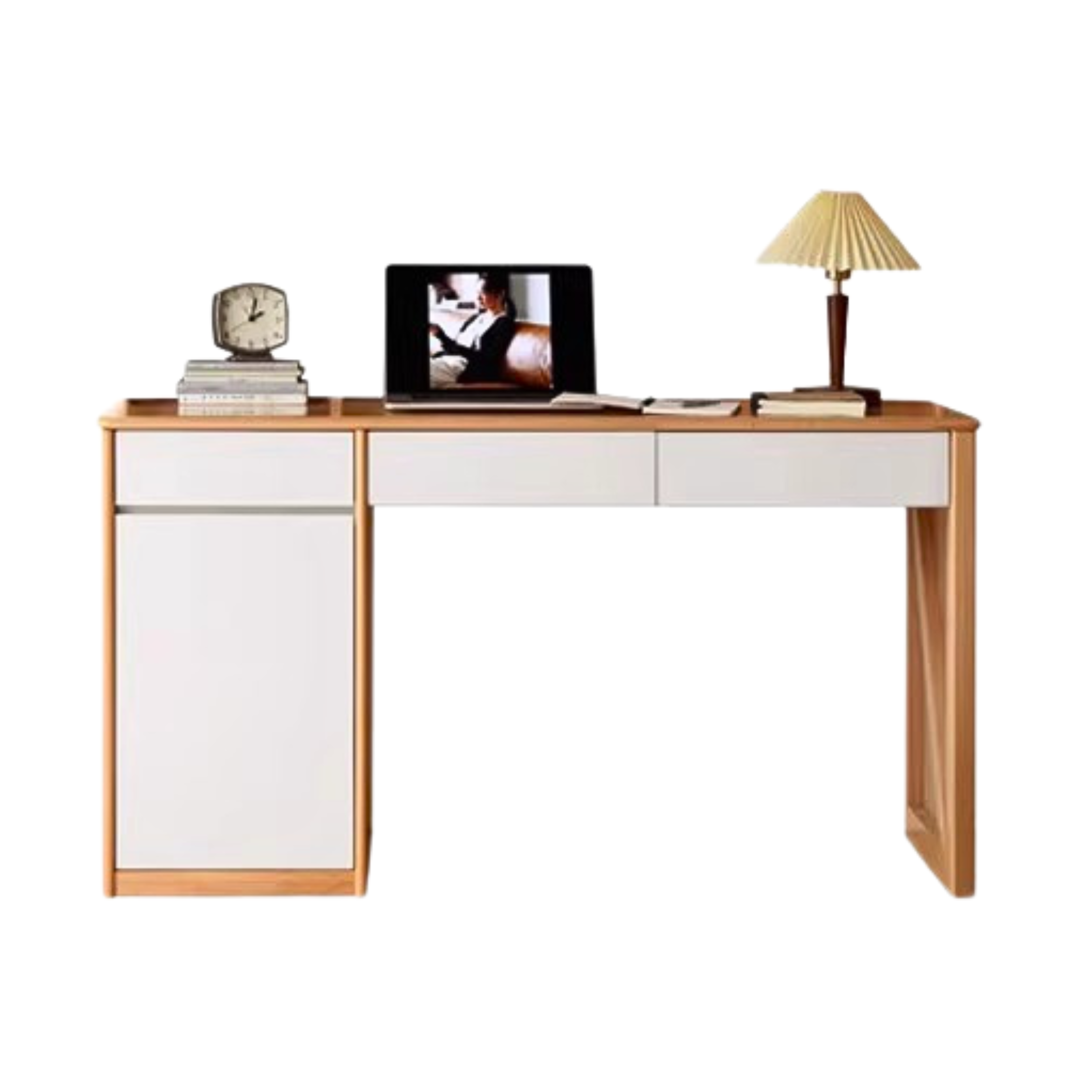 Beech Solid Wood Desk Bookshelf Combination