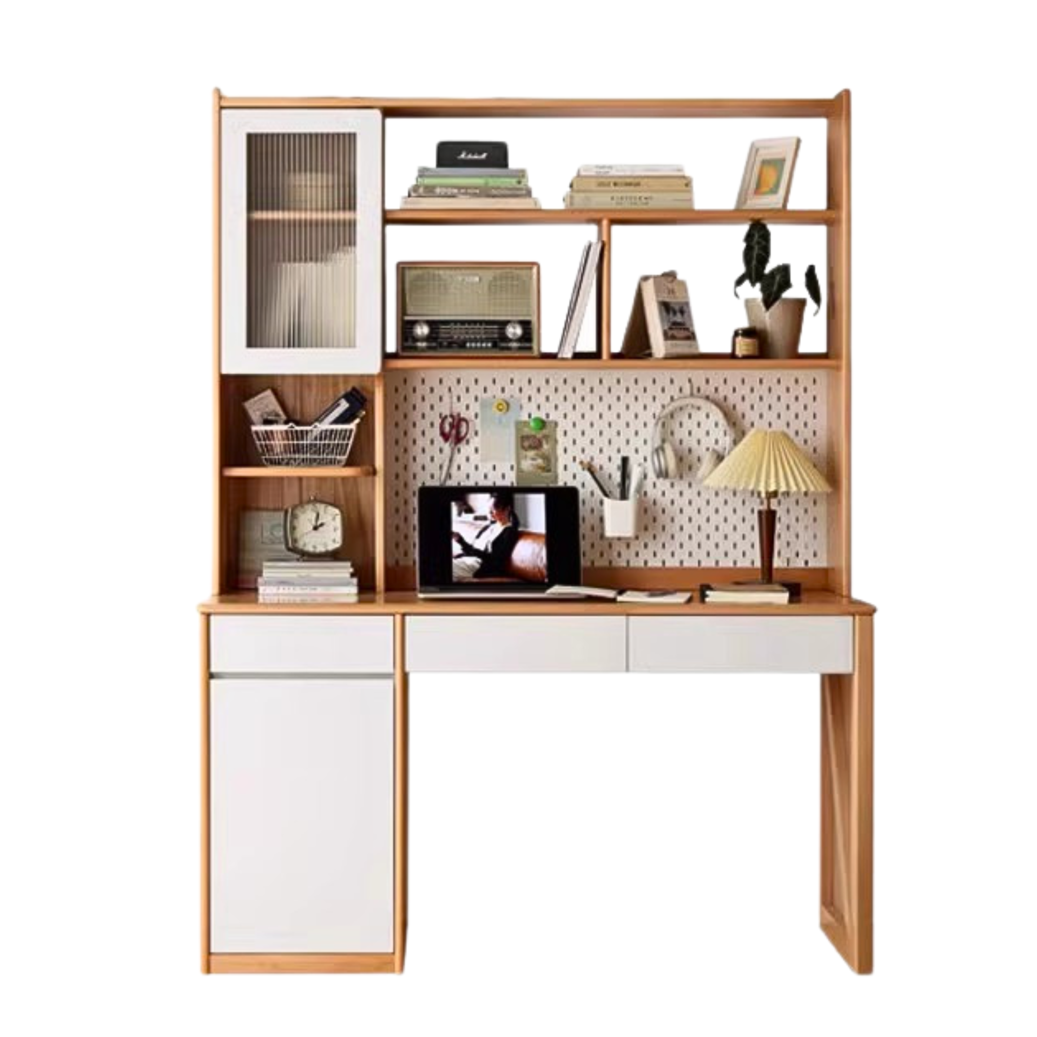 Beech Solid Wood Desk Bookshelf Combination