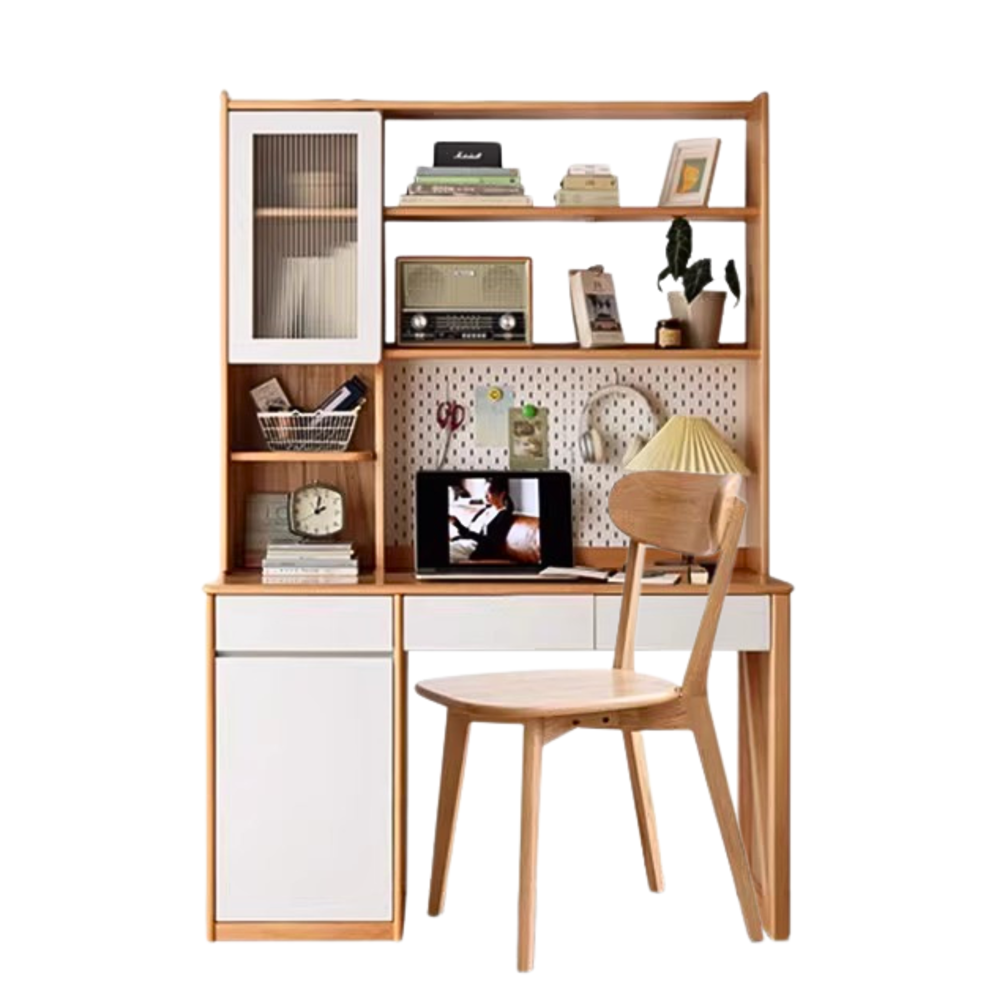 Beech Solid Wood Desk Bookshelf Combination