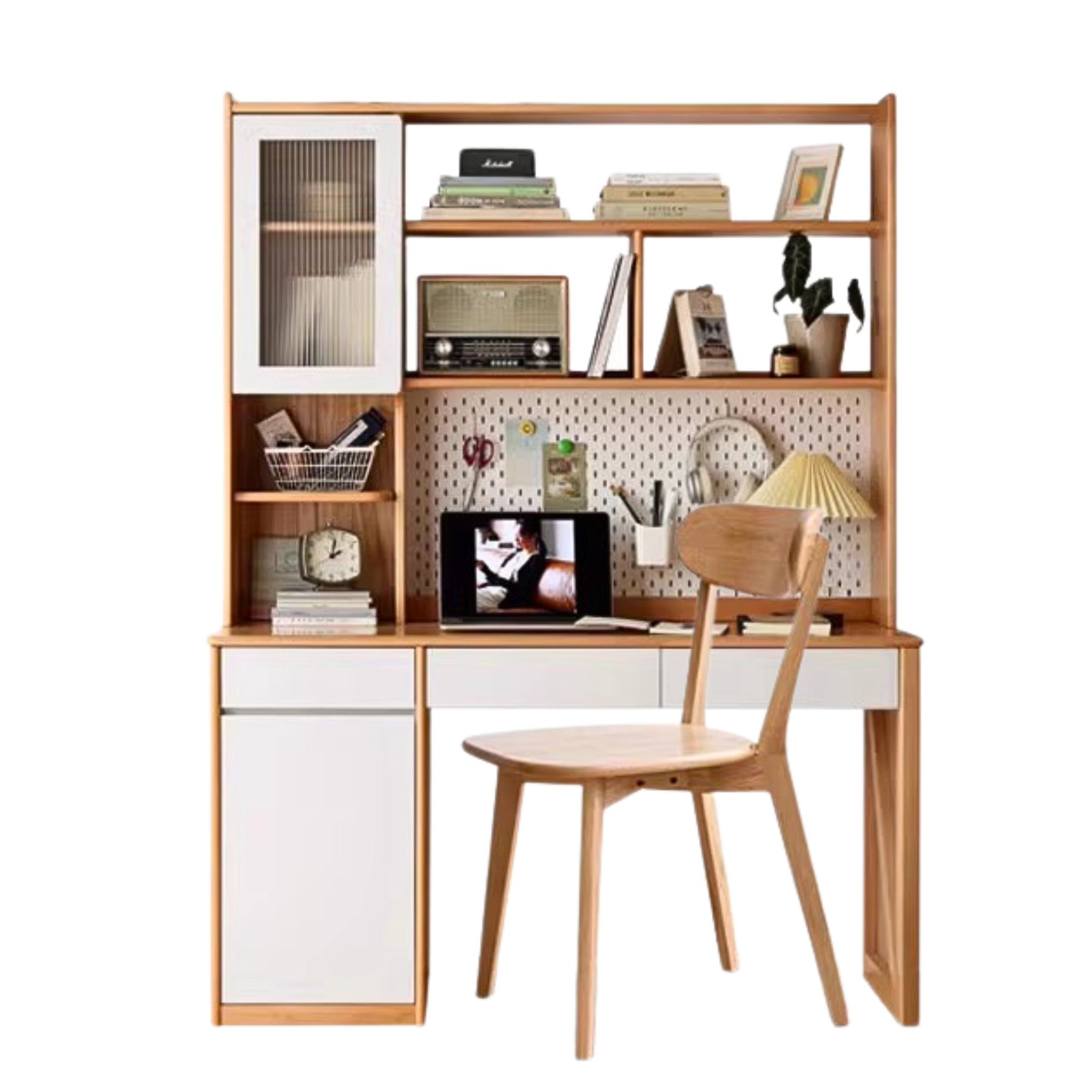 Beech Solid Wood Desk Bookshelf Combination