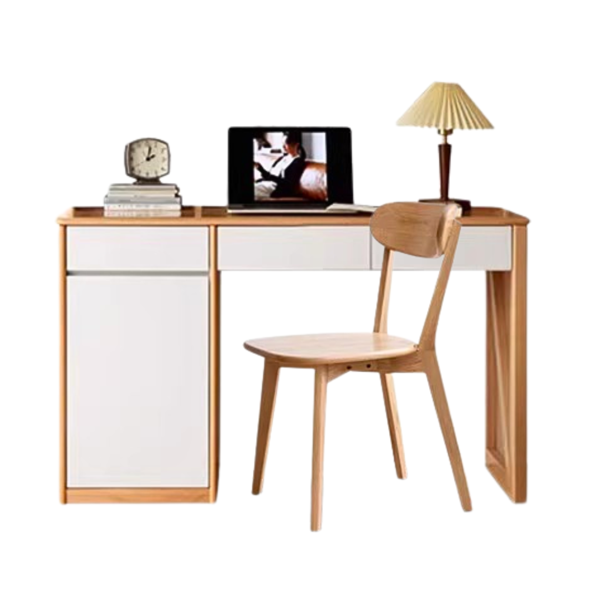 Beech Solid Wood Desk Bookshelf Combination