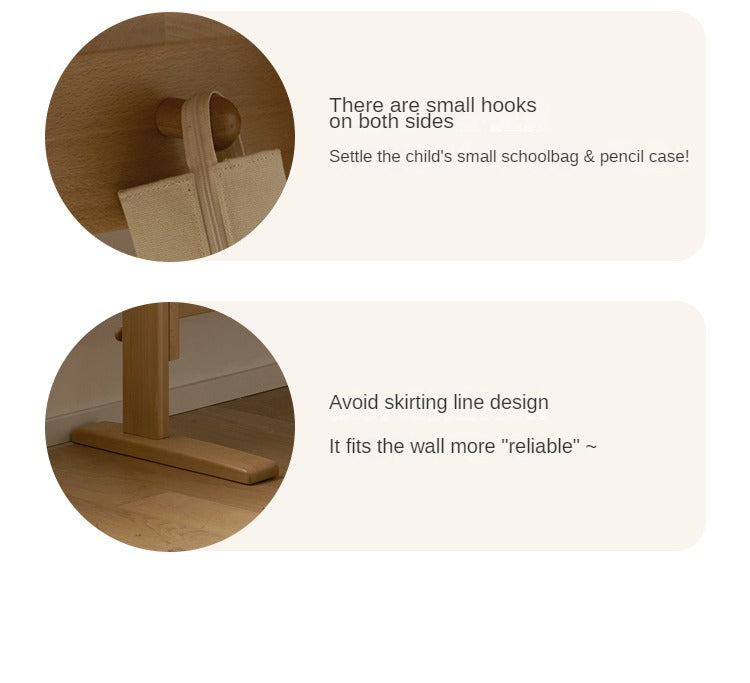 Beech Solid Wood Lifting Kids Table With Self/Chair/High Shelf