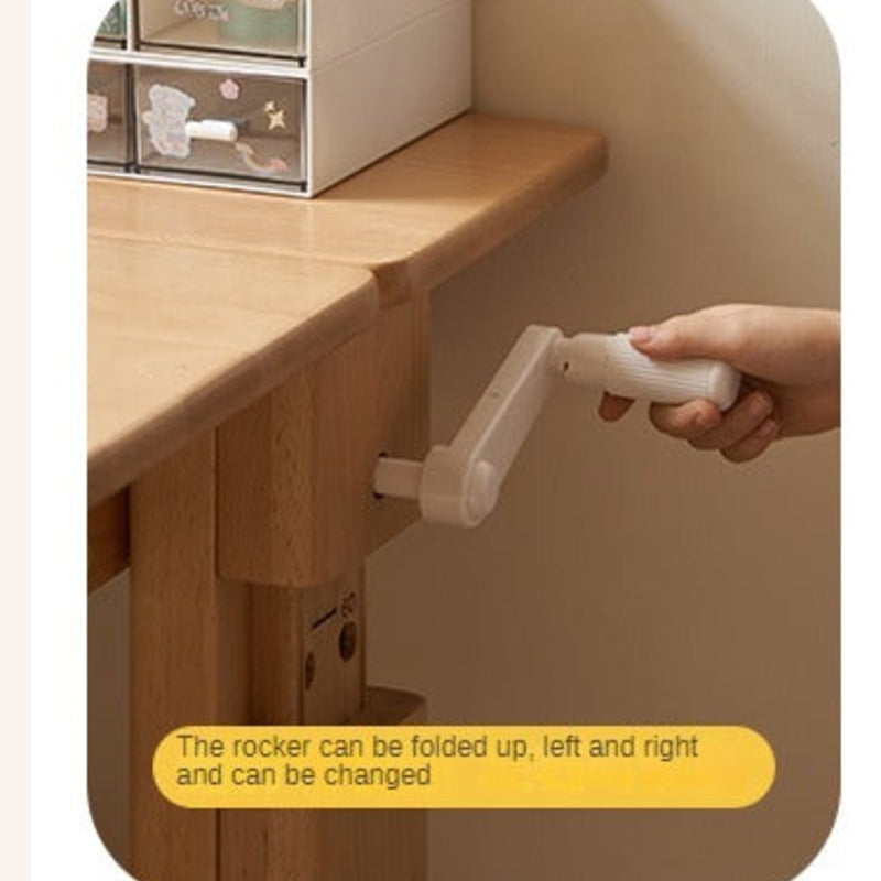 Beech Solid Wood Lifting Kids Table With Self/Chair/High Shelf