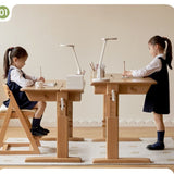 Beech Solid Wood Lifting Kids Table With Self/Chair/High Shelf